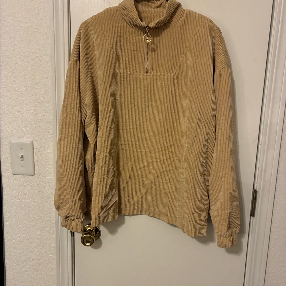 Tan Corduroy Quarter-Zip Pullover